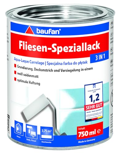 Baufan 3in1 Vernis Spécial Blanc Satiné - Vernis pour Salle de Bain, Cuisine et Intérieur, Peinture pour Carrelage pour Couche de Finition, Vitrification