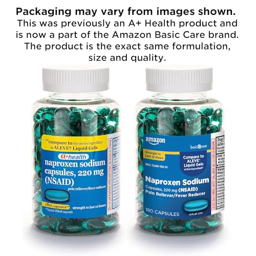 Amazon Basic Care Naproxen Sodium 220 mg Liquid Gels, Pain Reliever/Fever Reducer (NSAID), Headache, Backache, Menstrual Pain, Arthritis Pain, 12-Hour Relief, 180 Count (previously A+ health) - image 2