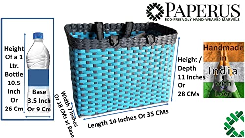 Image of Paperus, Large, Sky Blue & Grey, Picnic Basket, Carry Bag, Lunch Bag, Tiffin Basket For Office, Eco-Friendly Of Paper Ropes 11 In Tall 14 In Length 7 In Wide Base, Rectangular