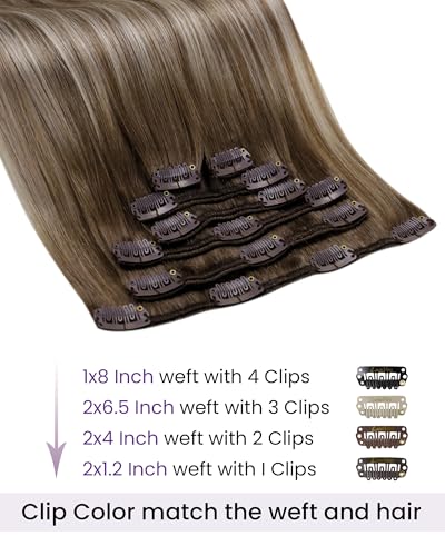 Image of LaaVoo Clip In Hair Extensions Real Human Hair, For Volume, 18 Inch | Light Brown Transition To Pale Blonde Balayage, 120g 7pcs, Extensions For Women Real Hair, Smooth, Natural Shine