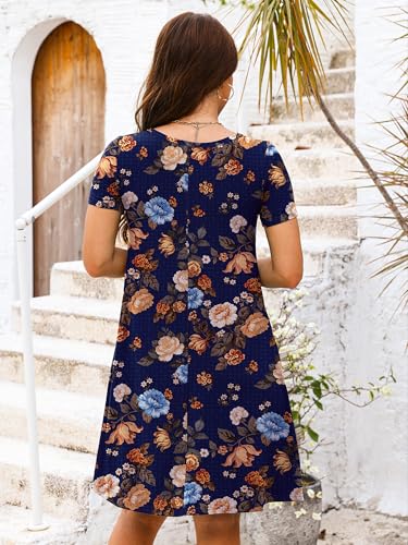 Image of Heymoments Women's Short Sleeve Crewneck Sundress Summer Casual A-Line Beach Dress with Pockets S-2XL