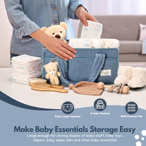 Image of Baby Diaper Caddy Organizer with Handle, Boy & Girl Shower Gift Basket, Portable Diaper Storage Basket Bin for Wipes, Newborn Baby Essentials Registry Search Must Haves, Car Caddy Organizer