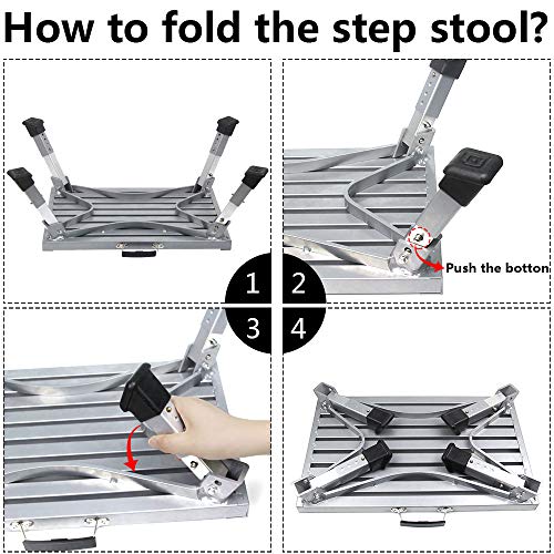 HELESIN RV Step, Adjustable Height Aluminum Platform Step，RV Step Stool Supports Up to 1000lbs Includes Handle, Non-Slip Rubber Feet, Durable Construction, Easy to Store and Transport