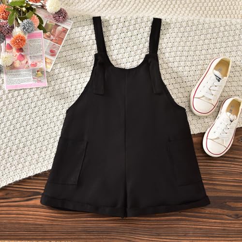 Image of HINTINA Toddler Girl Overall Shorts Set Adjustable Loose Jumpsuit Short Sleeve T-shirt Vacation Summer Outfits with Pockets