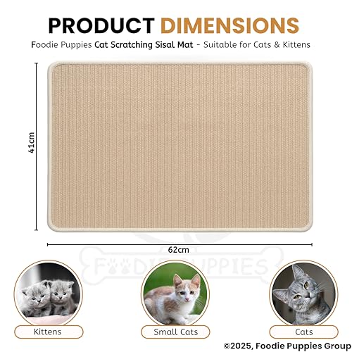 Image of Foodie Puppies Cat Scratching Sisal Mat for Indoor Cats & Kittens (62 x 41 cm), Natural Scratch Pad & Sleeping Mat, Non-Slip Durable Scratcher Rug, Furniture Protection