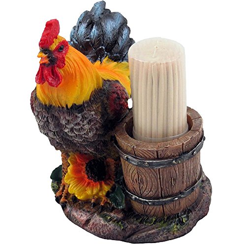 Farm Rooster and Old Fashioned Water Pail Toothpick Holder Set Figurine in Country