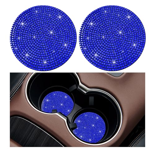 Image of Ziciner 2PCS Bling Car Cup Holder Coaster, 2.73 Inch Anti-Slip Cup Insert Coasters, Crystal Rhinestone Auto Drink Cup Mat, Universal Interior Decor Car Accessories for Women Girls (Blue)