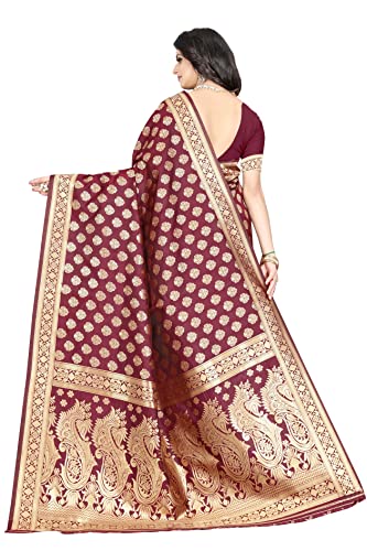 Image of Flosive Women's Present Soft Kanjivaram Silk Saree With Blouse (MAROON)