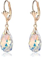 EVEVIC Austrian Crystal Teardrop Leverback Dangle Earrings 14K Gold Plated Hypoallergenic Jewelry for Women
