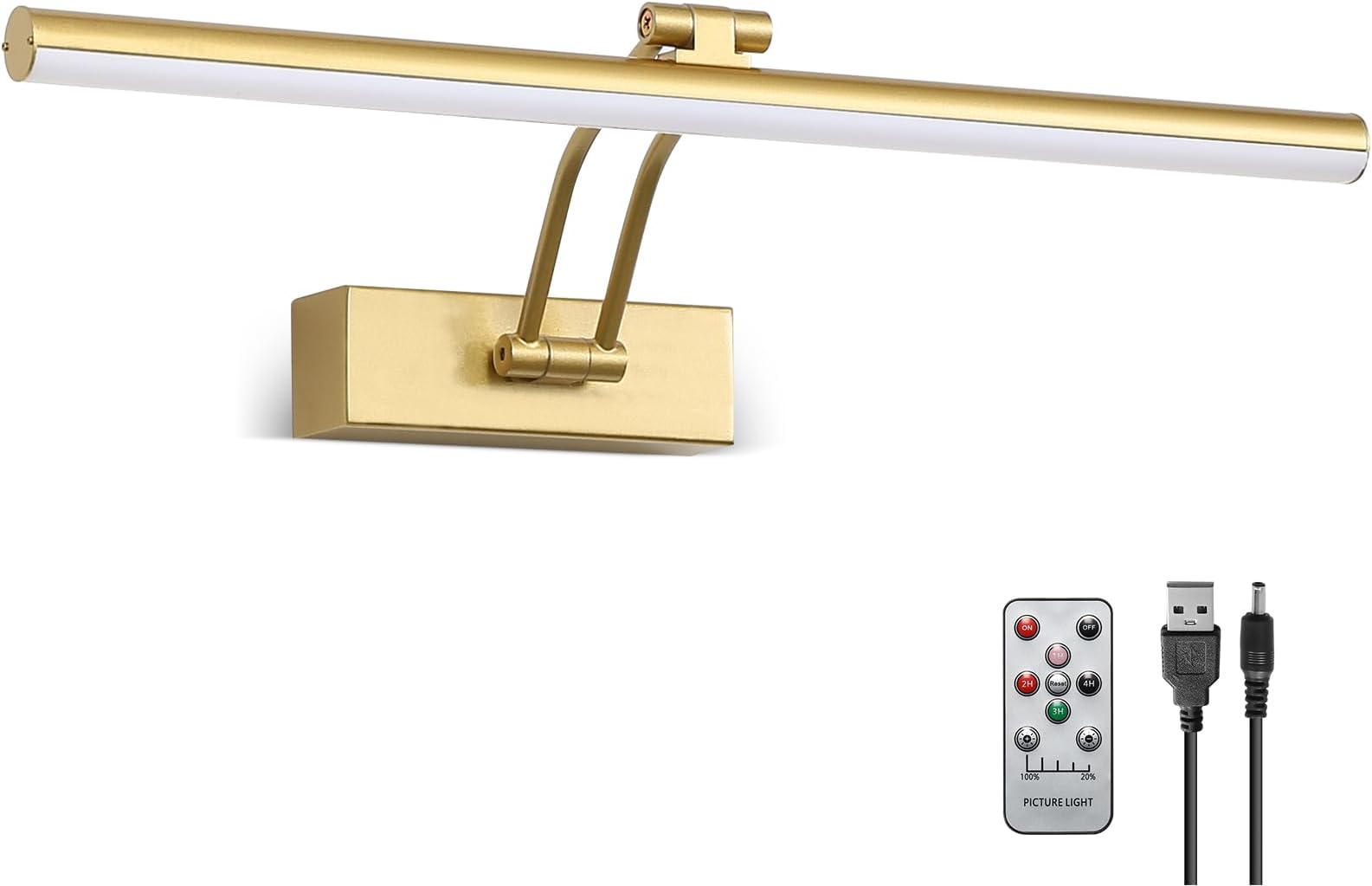 Wireless Picture Light,5200mAh Battery Operated Picture Lights with Remote,Gold Picture Light, Full Metal Painting Light for Wall Display, Gallery,Portrait,Bedroom (Gold)