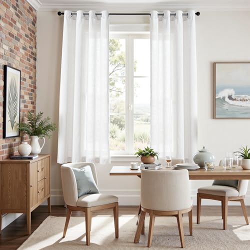 Image of jinchan Linen Curtains 72 Inch Light Filtering Grommet 2 Panels Set White