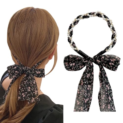 Discover the Latest Fashion and Beauty Products on Amazon 27 Long Ribbon Headband, Pearl Flower Hair Ribbons For Girls Women, ...