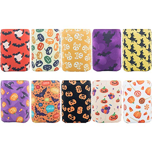 HaiMay 10 Pieces Halloween Beer Can Sleeves Beer Can Coolers Neoprene Drink Cooler Sleeves for Cans and Bottles, Festival Styles