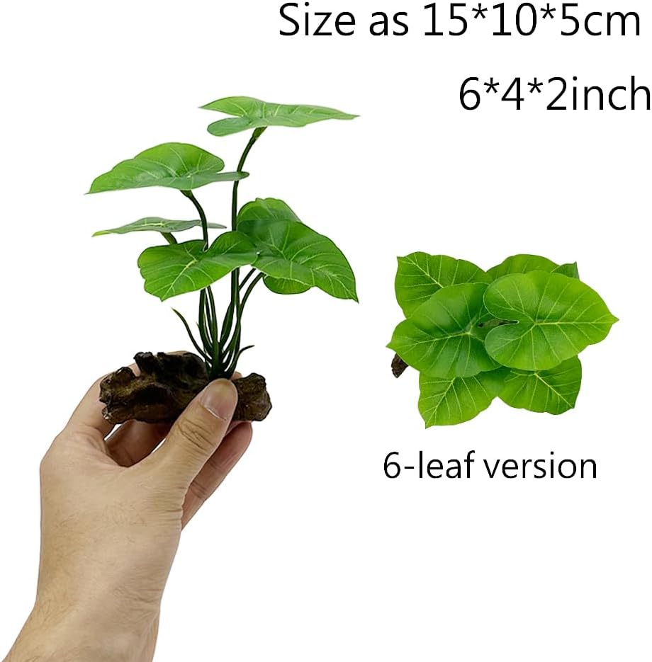 Smoothedo-Pets Fish Tank Decor Aquarium Decorations Ornaments Betta Leaf pad Hammock 6inch Plastic Artificial Plant Goldfish Fish Hides Small Tank/Reptiles Plants Driftwood (Green-Type-A-Set)
