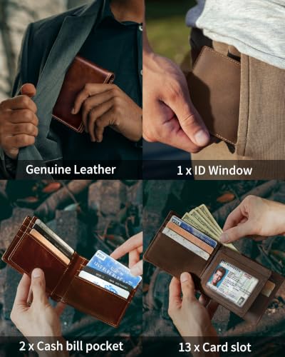 Image of Artpaxy Mens Wallet Bifold Genuine Leather RFID Blocking Wallet for Men with 1 ID Window 13 Card Holders 2 cash pockets 1 Gift Box