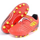  Zapatillas de Fútbol 28 Niño FG Spike Botas de Fútbo Libre Atletismo Zapatos de Entrenamiento Profesionales Césped Artificial Zapatos de Fútbol Training Unisex Naranja