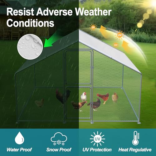 Large Chicken Coop, Chicken Coops for 30 Chickens, Chicken Runs for Yard with Water Poof & UV Resistance Cover, Spire Roof Chicken Coop Run with Double Lockable Doors for Outdoor Backyard