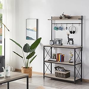 Yaheetech Kitchen Bakers Rack, Microwave Oven Stand Freestanding Utility Storage Shelf with 5 Hooks, 36.5" Width Coffee Bar Station Kitchen Organizer Shelves for Dinning Room, Gray Yaheetech Kitchen Bakers Rack Microwave Oven Stand Freestanding Utility Storage Shelf with 5 Hooks 365 Width Coffee Bar Station Kitchen Organizer Shelves for Dinning Room Gray