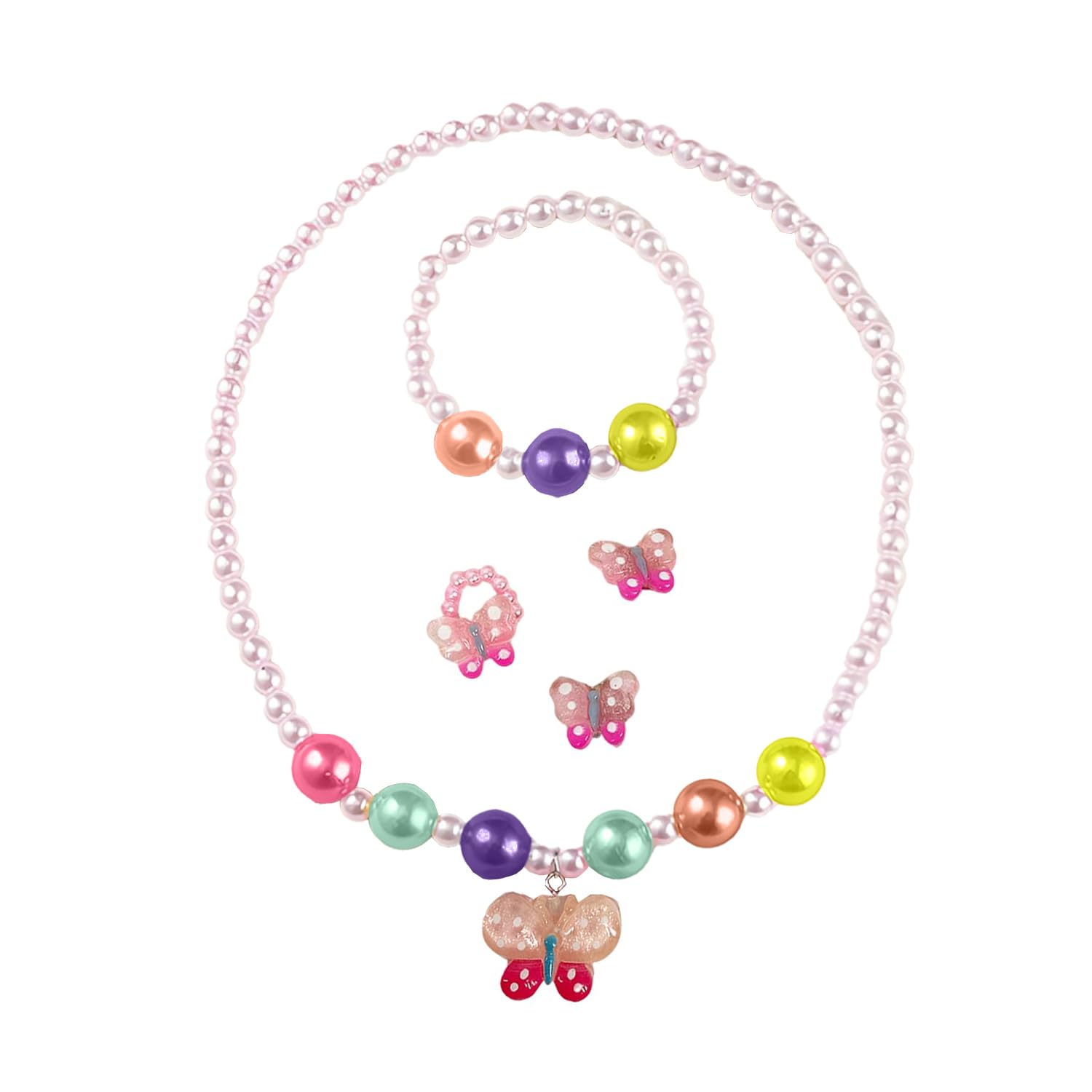 SYGA Childrens Girls Necklace Earring Ring Braclet Set Jewelry Pearl Necklace Bracelet Set For Kids, Girl, Gift, Party (Three In One - Butterfly) (B0B5HD5RCP) Amazon Price History, Amazon Price Tracker