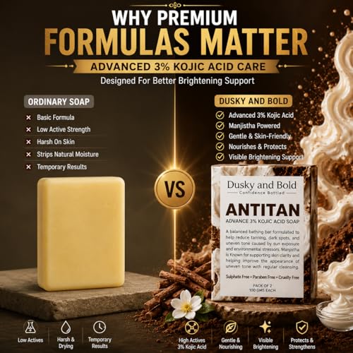 Image of Tan Removal Soap | Advance 3% Kojic Acid | | Fades Dark Spots | Neck Pigmentation | Pack of 2 | Detan Soap Bar | Melanin Glow | For Sun Damage Skin | 200 gms
