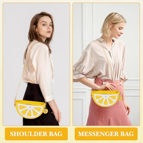 Lemon Purse, Lemon Shaped Cross Body Bag, Funny Fruit Shoulder Bag with Chain Strap Cute Fashion PU Phone Wallet for Women2