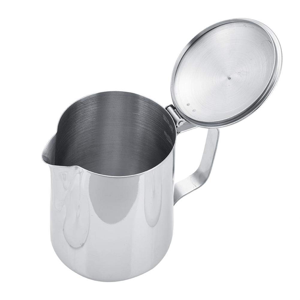 Jadeshay Bricco Latte,600ml Tazza Caffè Montalatte Acciaio Inossidabile con Manico e coperchio,Brocca per Latte Art per Versare Caffè e Preparare Cappuccino e Latte per Cucina e Ufficio