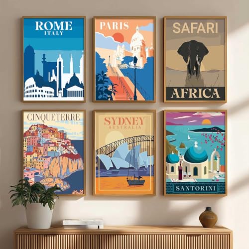 Image of kotart City view wall art | Hanging frames for Living Room | Bedroom | Office | Gift | Decoration Home | Painting Decor (Pack of 6 Multicolor) (14X20 Inch, E)
