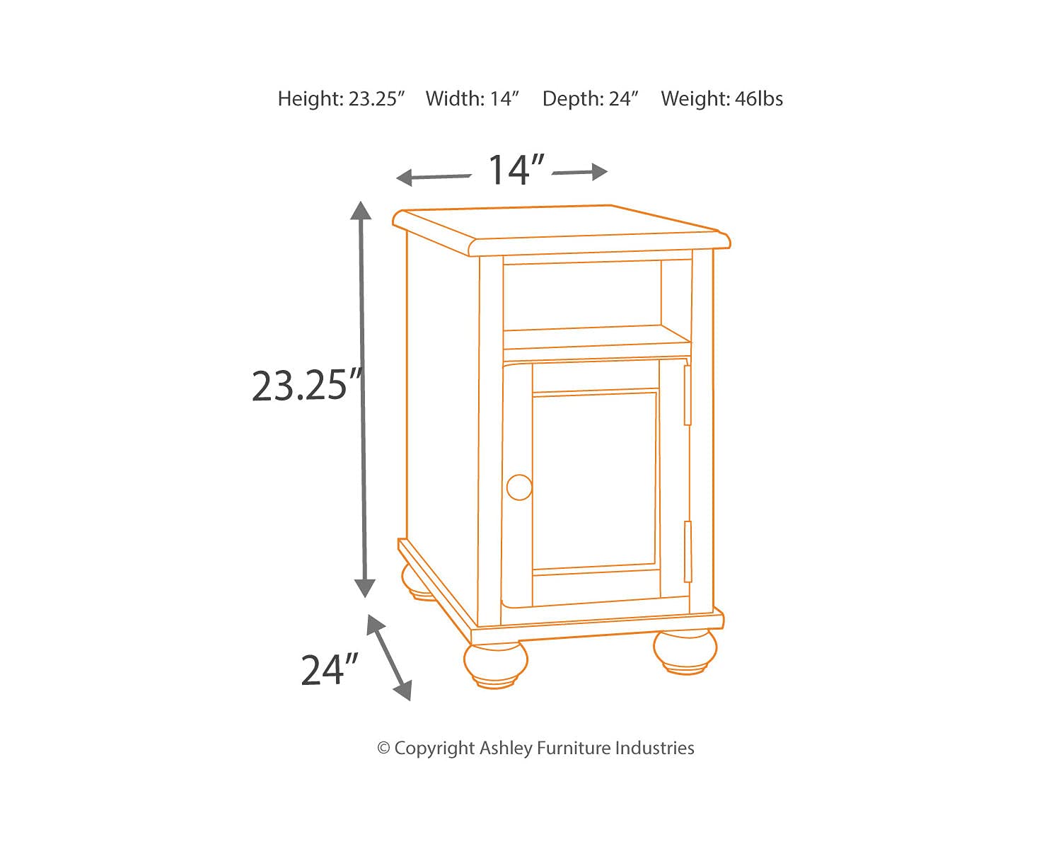 Signature Design by Ashley Barilanni Traditional Chair Side End Table with 1 Storage Cubby, 2 Fixed Shelves, 2 USB Ports & Outlets, Dark Brown