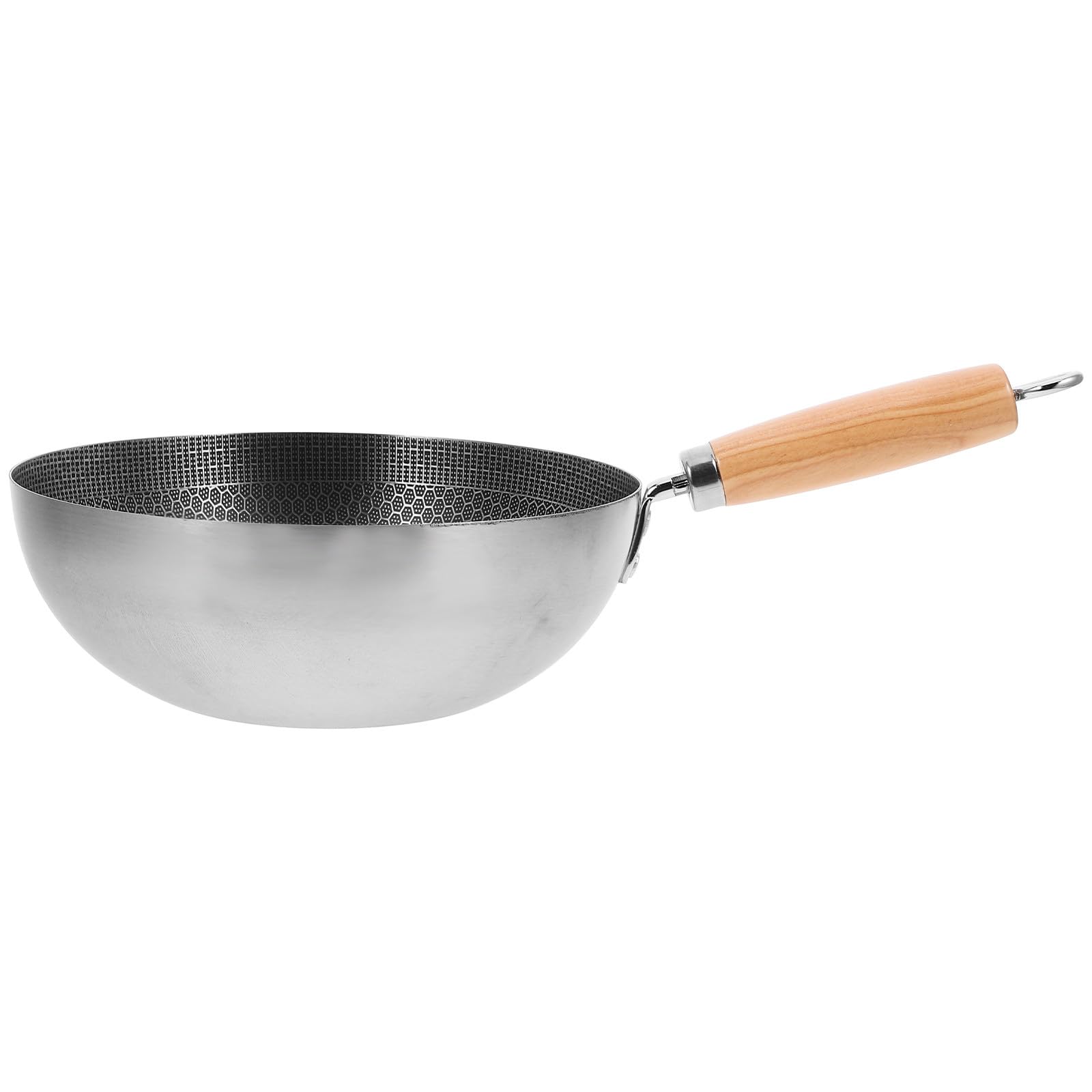 Wok en acier inoxydable sans revêtement avec poignée ergonomique pour grill