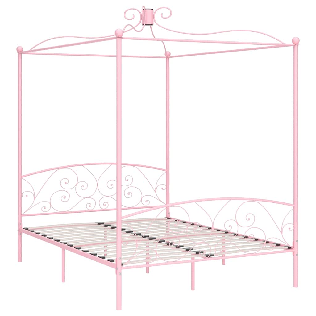 vidaXL Canopy Bed Frame without Mattress Pink Metal 160x200 cm