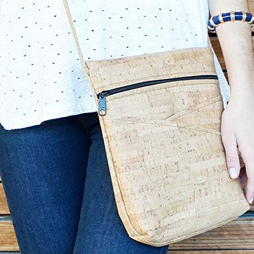 Criss Cross Pocket Cork Cross Body Bag with Black Zipper2