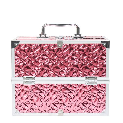 Image of Adson Professional Makeup Box Cosmetics Case Jewelry Organiser Vanity Make Up Storage Box Beauty Train Case Lockable with Keys (Diamond Glow Pink)