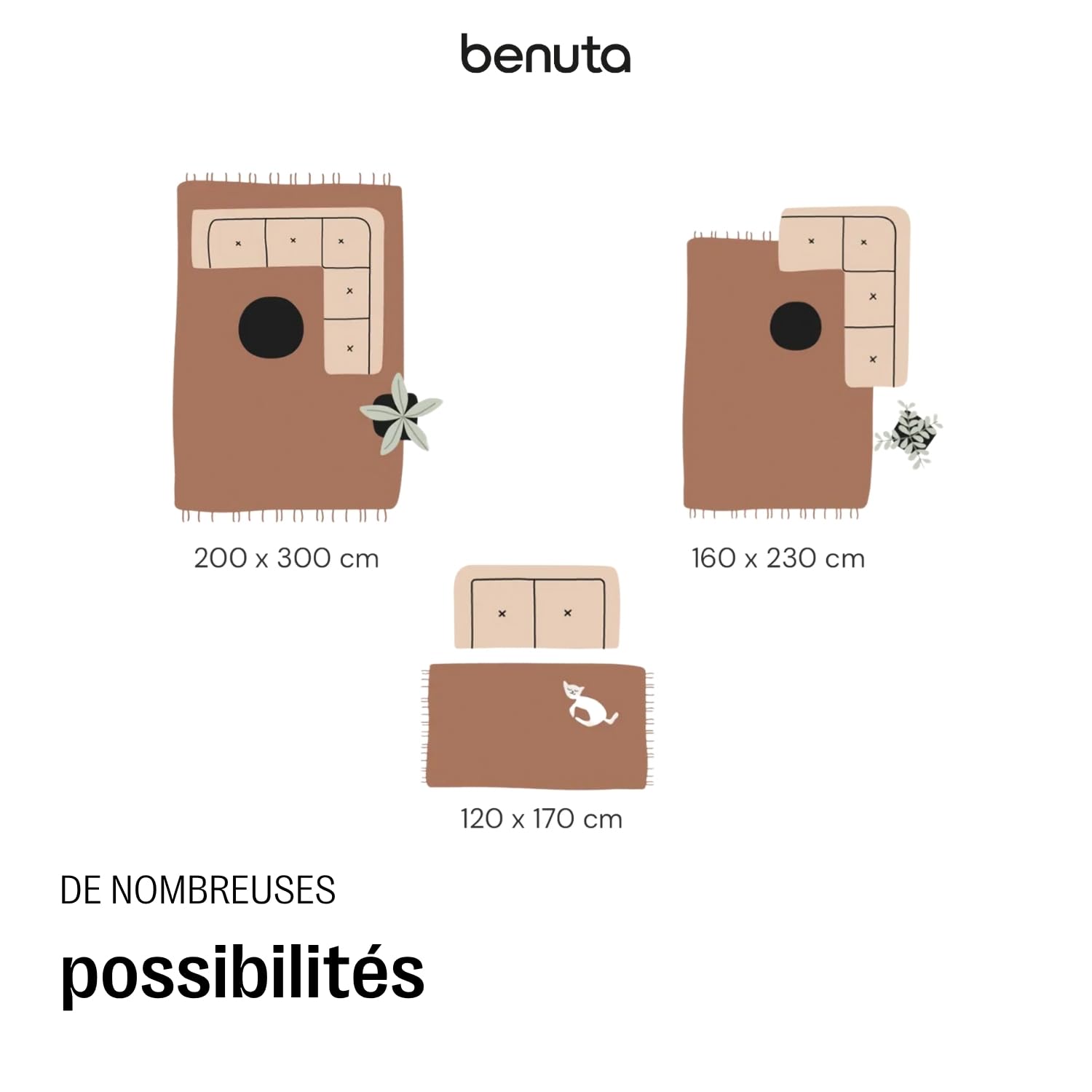 benuta Claire Basic tapijt, crème, 280 x 380 cm, minimalistisch woonkamertapijt in geometrische retrostijl, onderhoudsvriendelijk, geschikt voor
