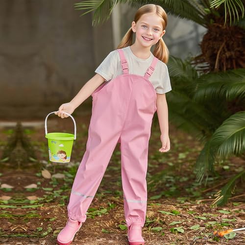 Image of SSAWcasa Kids Rain Pants, Toddler Waterproof Boys Girls Pants, Mud Dirty Proof Rain Suspender Trousers Overalls