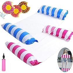 Colchónetas Flotantes 2PCS Hamaca de Agua 4 en 1 Piscina Tumbona Hamaca Inflable de Agua Flotante colchoneta Piscina con Soporte Hinchable para Bebidas+Bomba de Aire