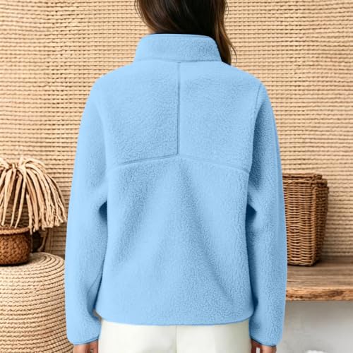 GOSEAGOTOFUN Fleece Pullover Women Quarter Zip Pullover Fuzzy Fleece Mock Neck Sweatshirt Fall Winter Fashion Warm Outfits 01-Blue Small - image 3