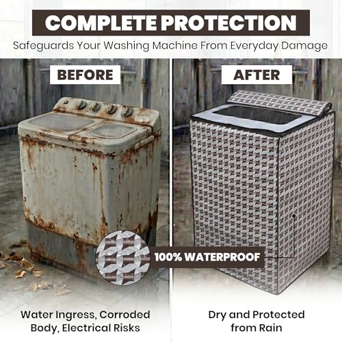 Image of DREAM CARE Waterproof & Dustproof Washing Machine Cover Top Load & Semi Automatic Suitable for 7 kg, 7.2 kg, 7.5 kg (83 x 95 x 51 cms)