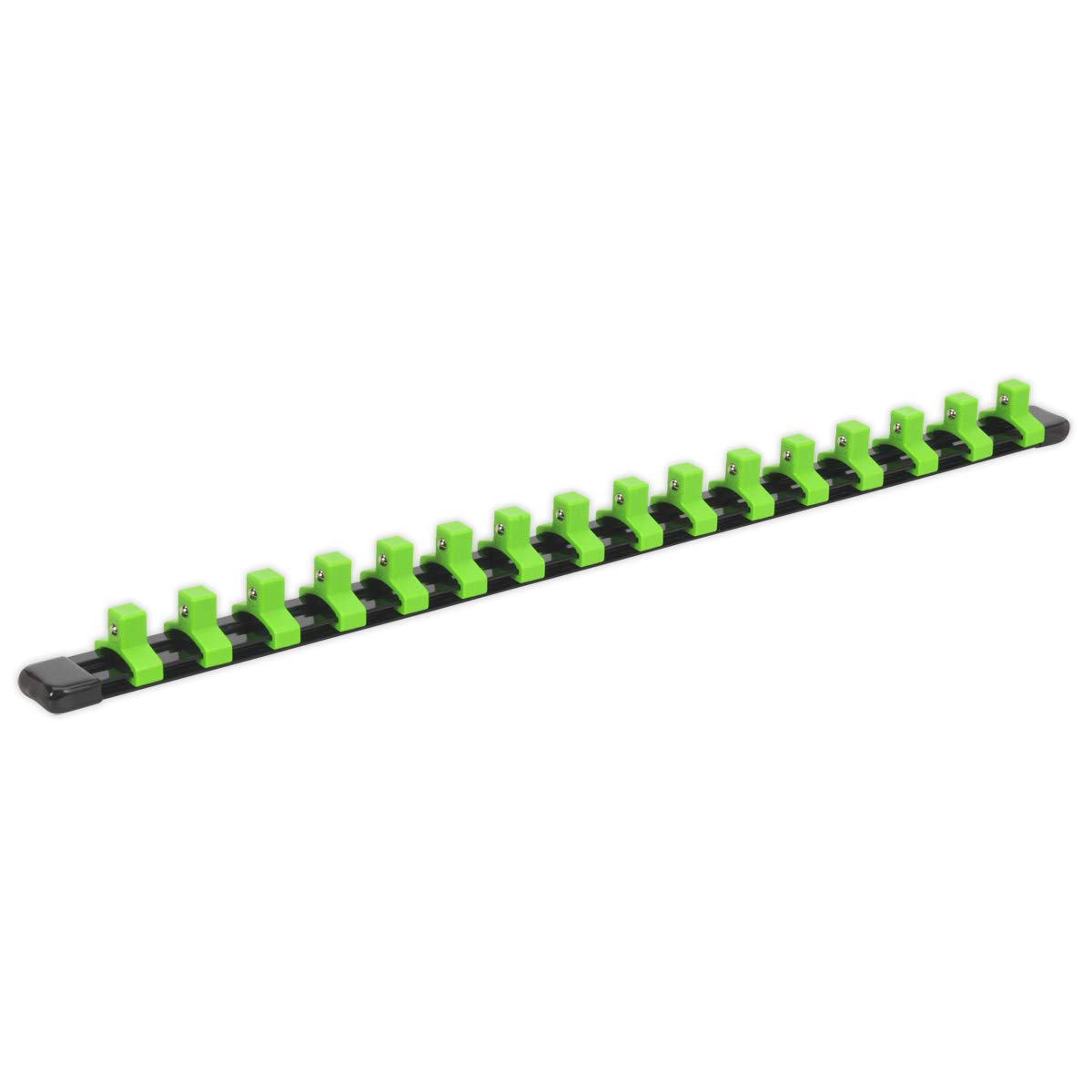 Sealey Hi-Viz Green - Socket Rail 3/8" Dr - Retaining 16 Sockets (440mm long) **AK27053HV**