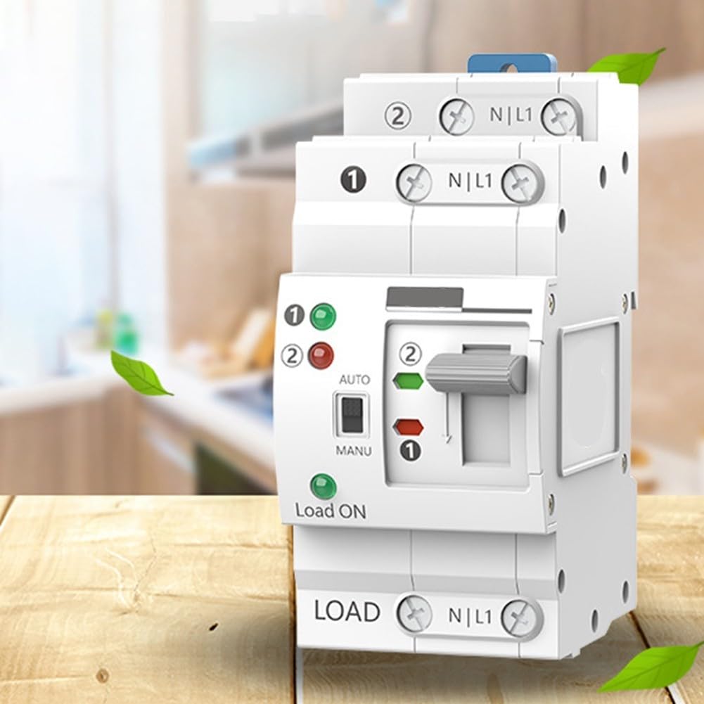 Automatischer Dual-Power-Transferschalter, Transferschalter, 2P 63A 220V DIN-Schiene ATS-Stromversorgungscontroller Unterbrechungsfreier Transferschalter