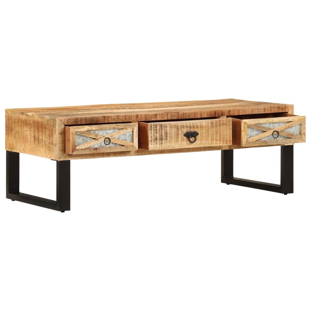 Generic Stolik Kawowy z 3 Szufladami, Naturalny + Czarny, 110 X 50 X 38 Cm, Lite Drewno Mango, Meble Domowe do Salonu, Sprzęt Multimedialny, Książki i Czasopisma