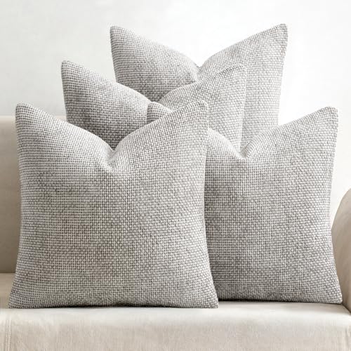 Image of MIULEE Pack of 4 Couch Throw Pillow Covers 20x20 Inch Light Gray Soft Decorative Chenille Pillow Covers Farmhouse Accent Cushion Covers for Boho Spring Home Decor Sofa Bedroom Living Room