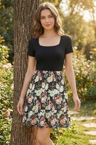 Image of Newshows Women's 2026 Summer Casual Square Neck Ruffle A Line Beach Vacation Sundress Work Business Dress with Pockets