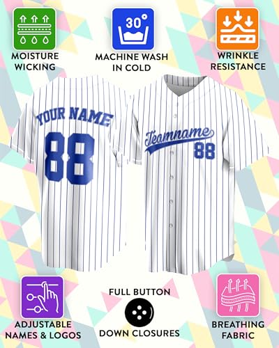 Camisetas personalizadas de béisbol a rayas - Uniformes de equipo personalizados para hombres, mujeres, niños y niñas - Agrega tu nombre, número y logo miniatura 4