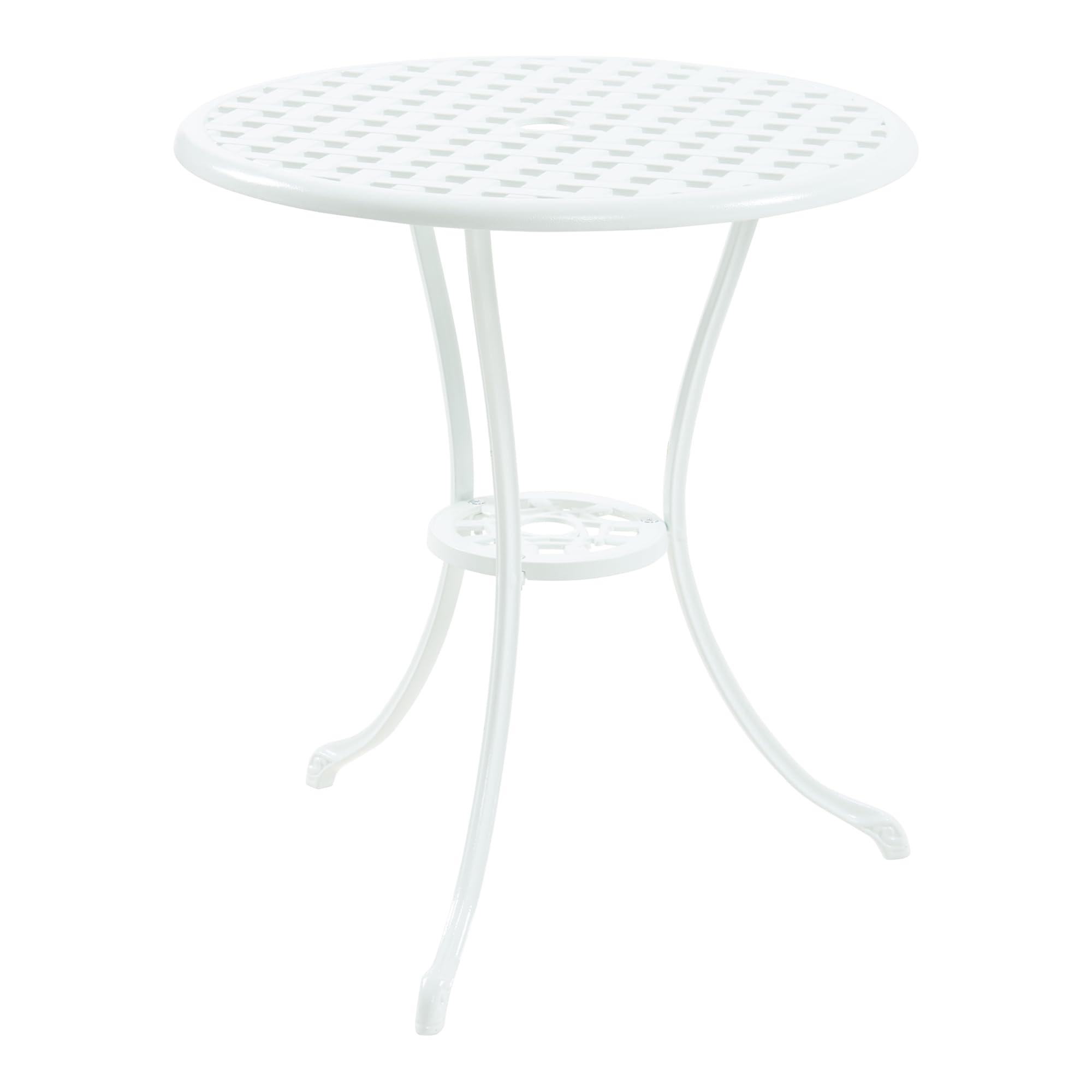 casa.pro Set da Bistrot in Alluminio Pressofuso con 2 Sedie con Braccioli e Tavolo Rotondo Motivo Intrecciato Ideale per Giardino Balcone Caffetterie - Bianco