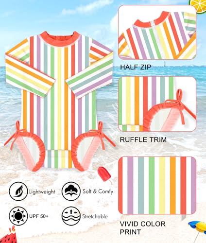 Image of BesserBay Baby Girl Swimsuit UPF 50+ Long Sleeve Zipper Snaps Bottom One Piece Rash Guard 0-36 Months