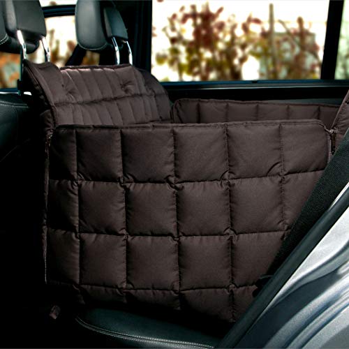 Doctor Bark Hunde 3-Sitz-Autoschondecke für die Rücksitzbank, All-Side Schutz mit Reißverschluss für alle PKWs und SUVs, M in Braun