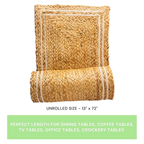 Image of Jute Table Runner For 4 To 6 Seater Dining Table, Center Table, Coffee Table, Tv Unit, Console Table - Size 13 X 72 Inches - Set Of 1, Large
