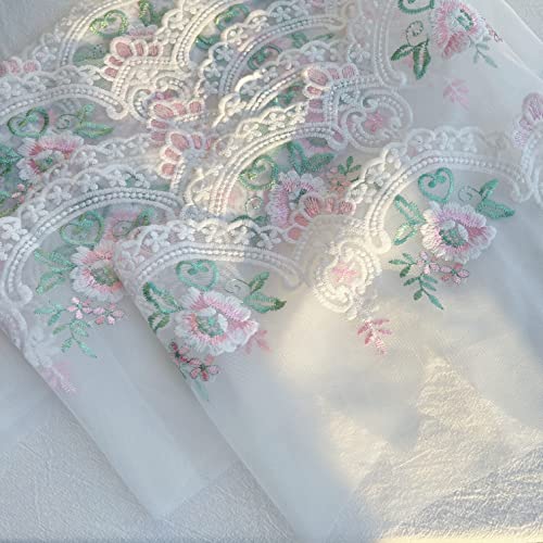 8.2Inch Width Europe Floral Embroidery Lace Trim, Wedding Diy Applique, Sewing Lace Accessories For Curtain/Tablecloth/Slipcover/Clothing, 5Yards (Pink&Green&White) #TOP3