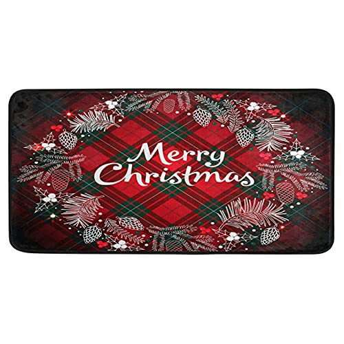 senya Christmas Rugs Kitchen Rugs Runner Christmas Monogram Wreath Tartan Plaid Doormat Bath Rugs Mat Non Slip Area Rugs for Bathroom Kitchen Indoor 39