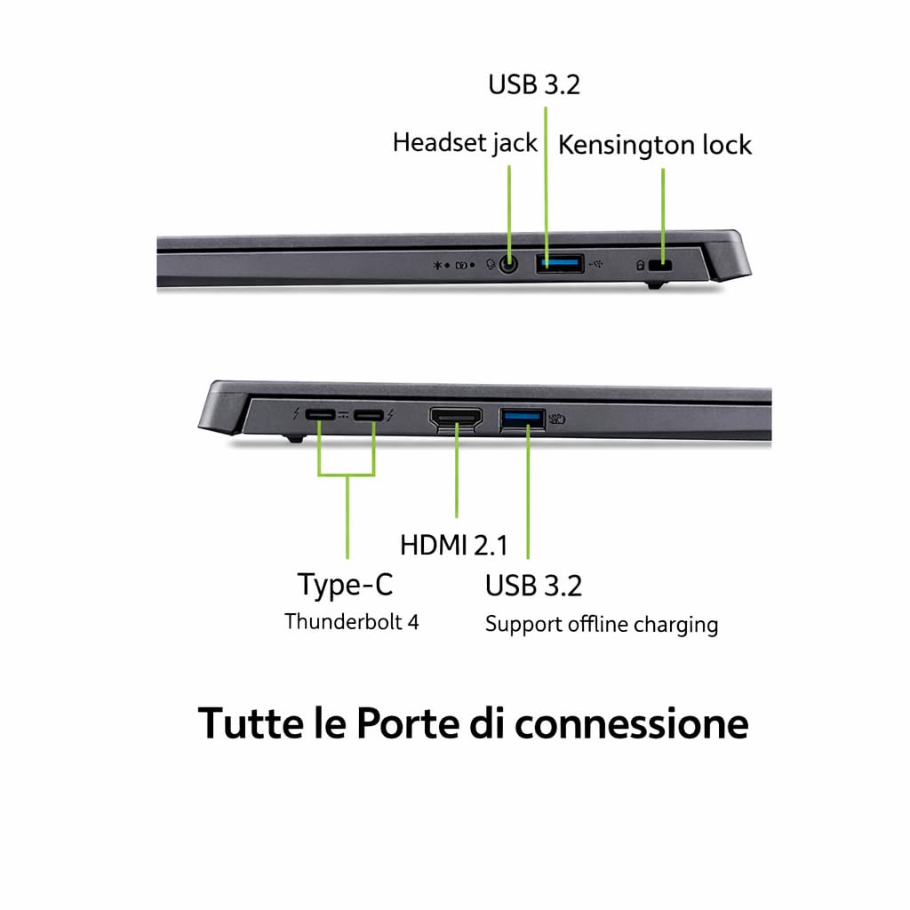 Acer Notebook, Intel Ultra7 155U Meteor Lake, Ram DDR5 32Gb, SSD Pci da 1 Tb, Display WUXGA 16" FHD+, Tastiera qwerty retroilluminata, fingerprint, Wi-Fi 6, thunderbolt 4, Hdmi, pronto all'uso